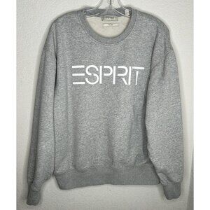 Esprit Sweatshirt Womens Medium Gray Relaxed Fit Fleece Logo Pullover Crewneck
